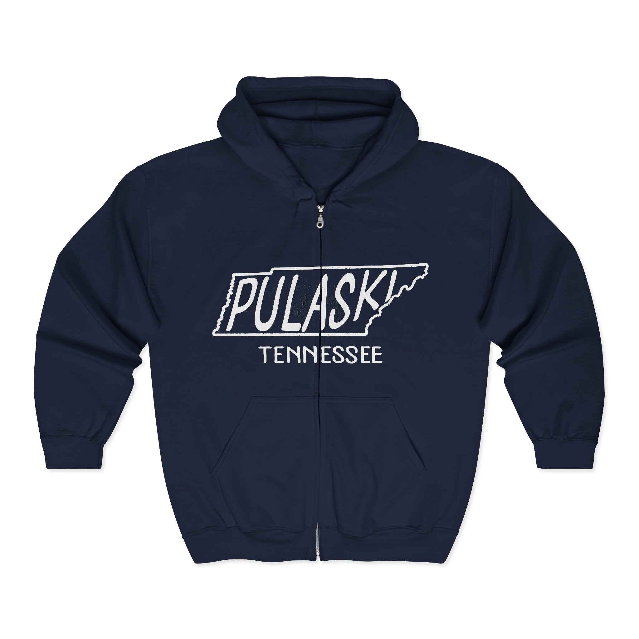 Pulaski Tennessee Zip Hoodie – Retro State Outline Pulaski TN Full-Zip Sweatshirt