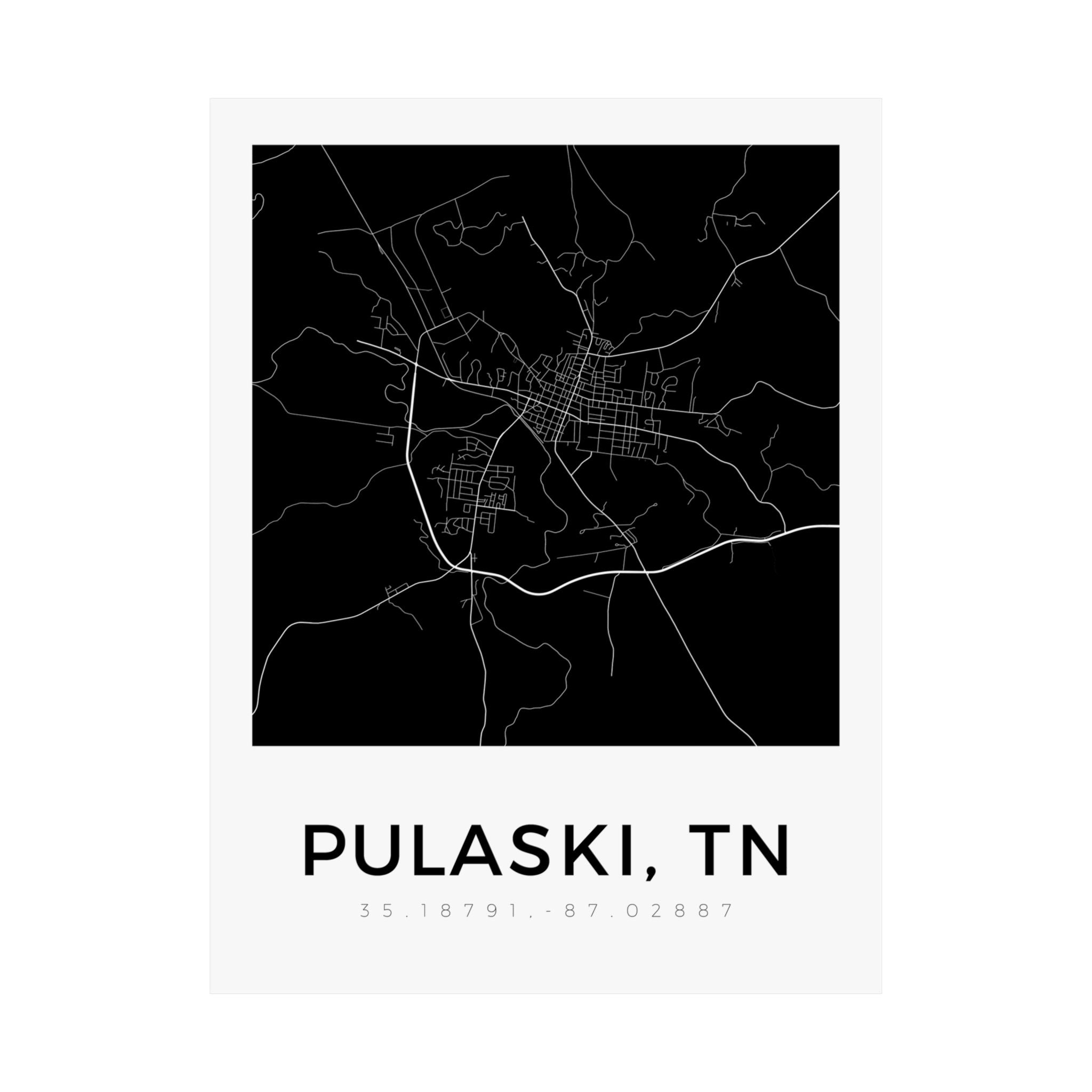 Pulaski, TN Minimal Map Poster
