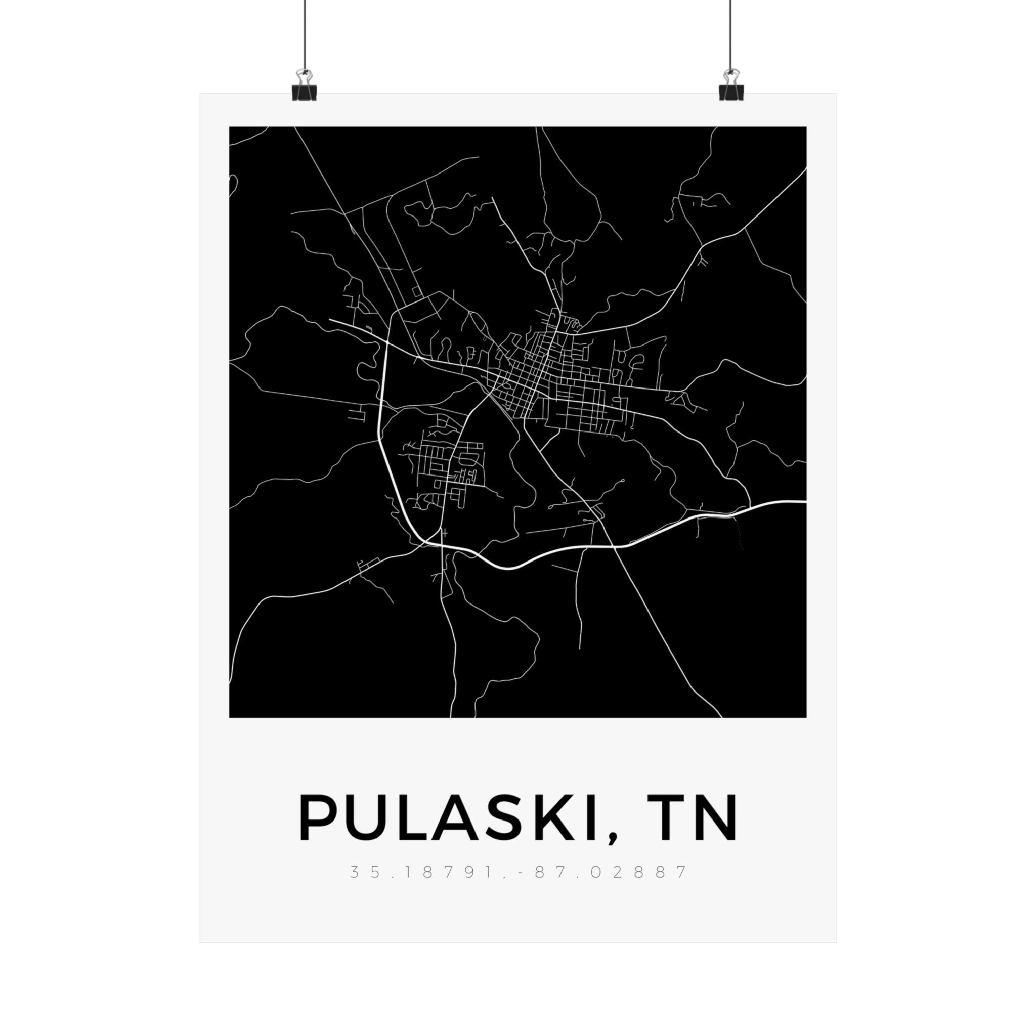 Pulaski, TN Minimal Map Poster
