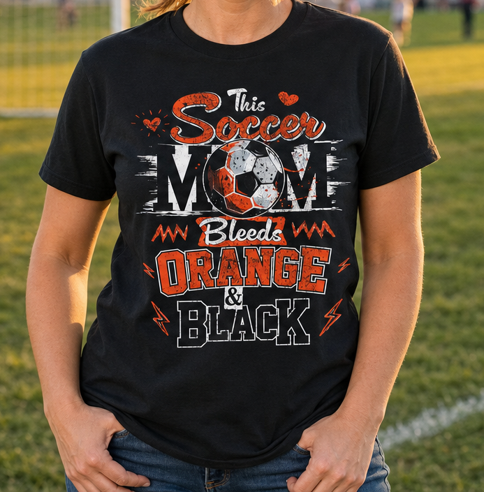 This Soccer Mom Bleeds Orange & Black — Tee