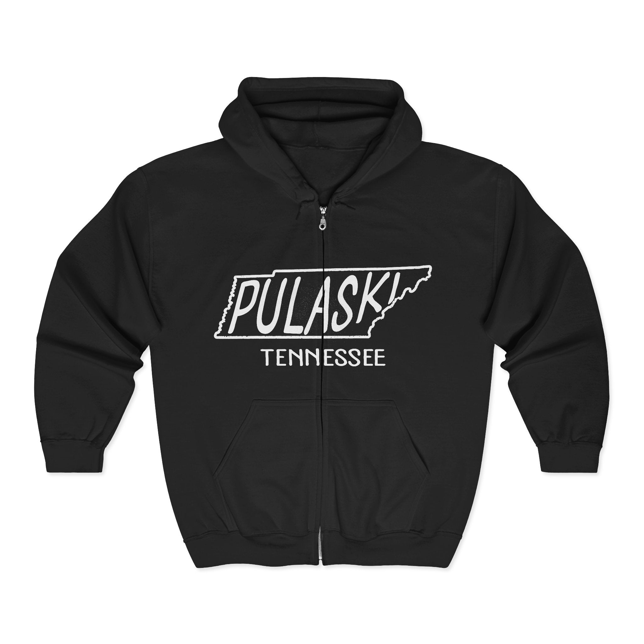 Pulaski Tennessee Zip Hoodie – Retro State Outline Pulaski TN Full-Zip Sweatshirt