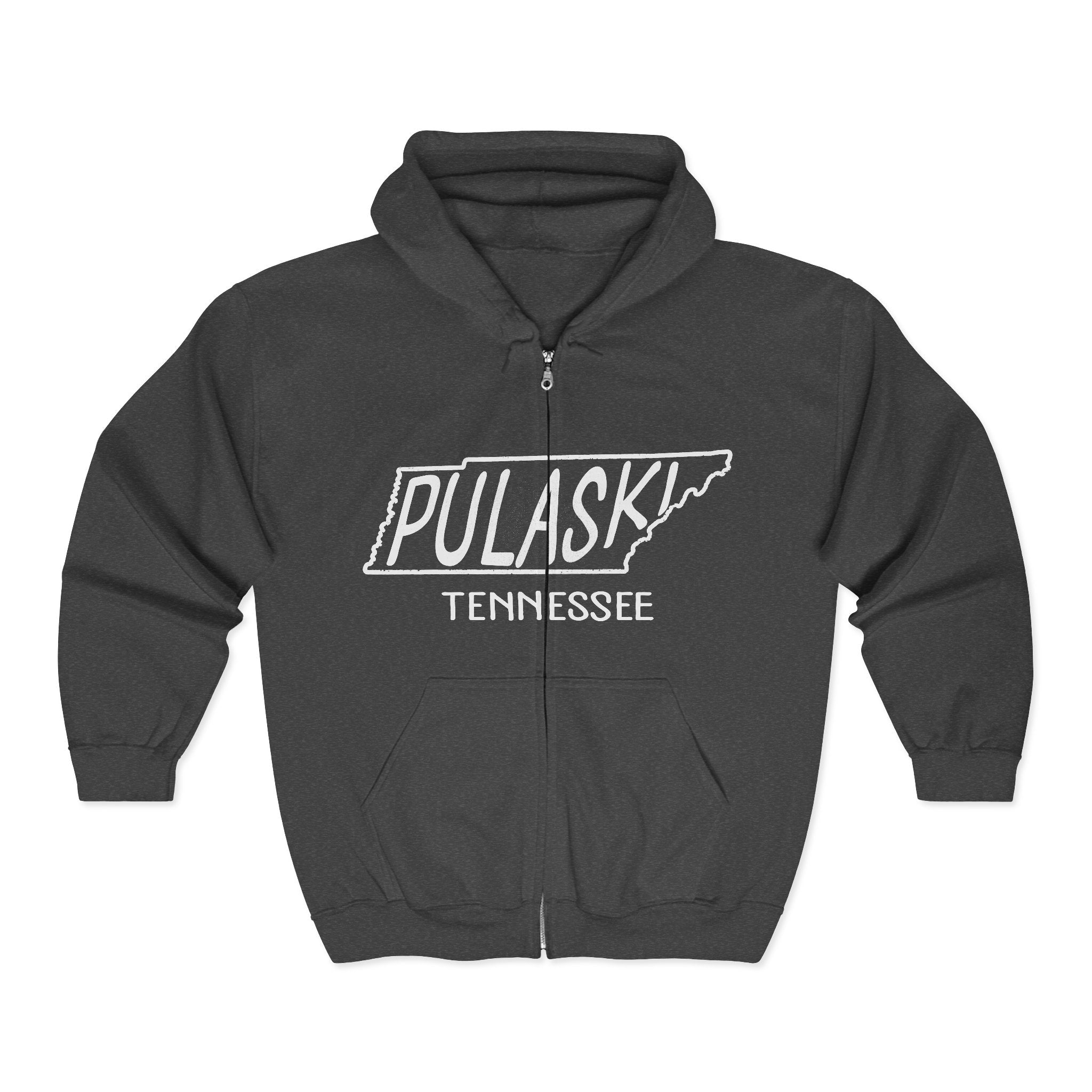 Pulaski Tennessee Zip Hoodie – Retro State Outline Pulaski TN Full-Zip Sweatshirt